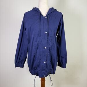 Tommy Bahama Windbreaker Jacket Women's Medium Blue Cotton/Nylon Hooded Outdoor